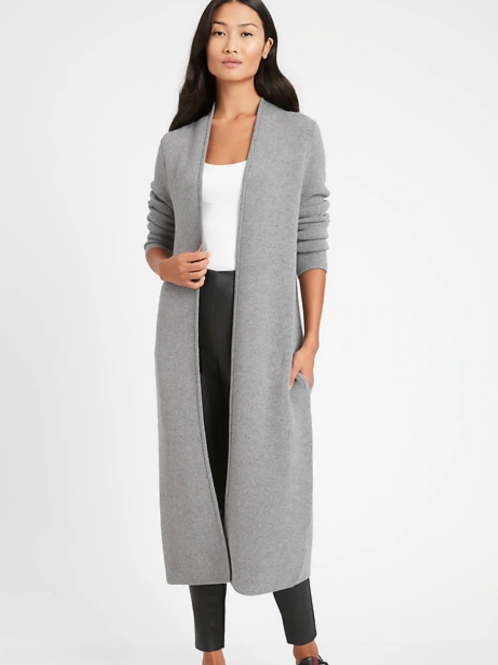 Banana Republic Longline Duster Cardigan Sweater Grey Knit Open Front Medium